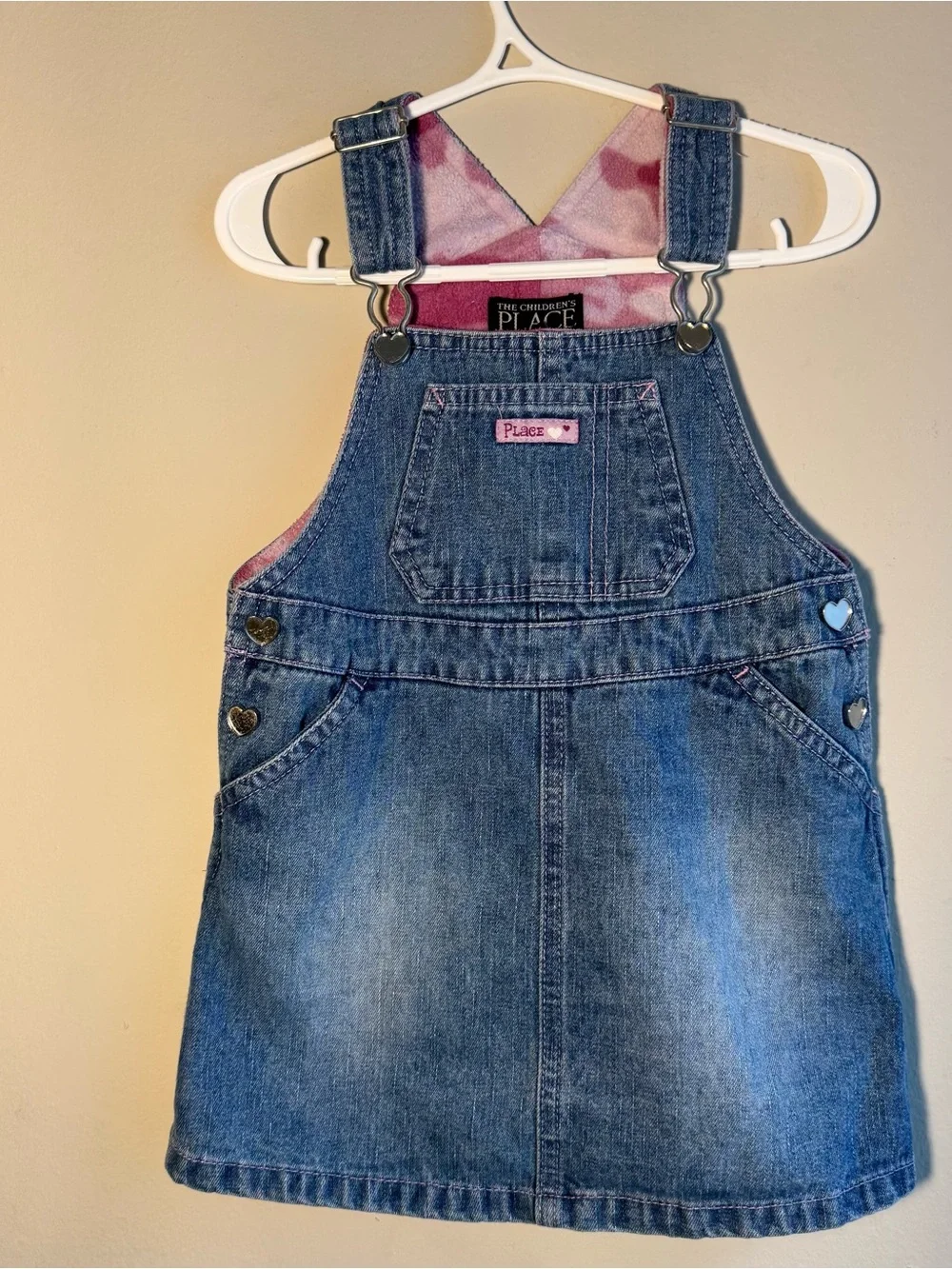 The Children's Place Blue Denim Overall Dress with Pink Accents